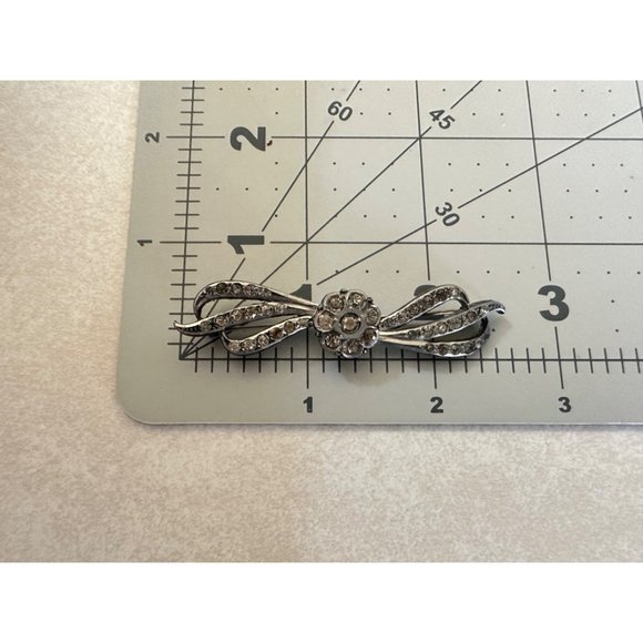 Antique Art Deco untested silver tone clear glass paste rhinestones brooch pin - Picture 9 of 10